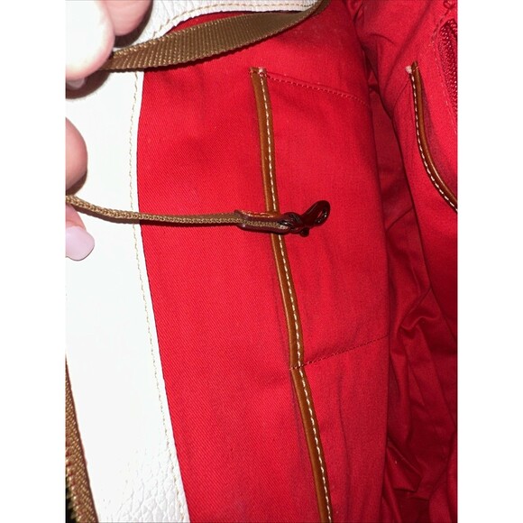 Dooney & Bourke Aubrey Cream Brown Pebble  Leather Tassel Satchel Handbag *READ - Picture 9 of 12